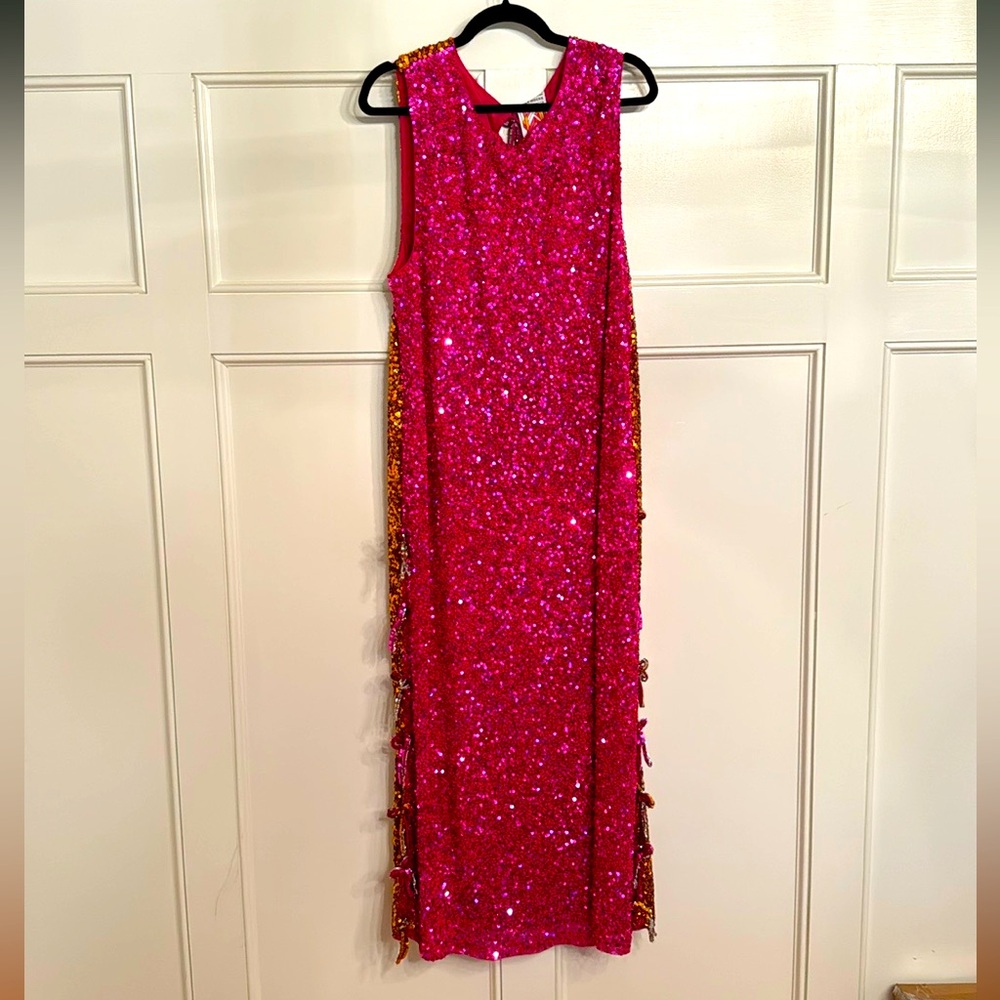 La Vie style house pink and gold sequin long dress OS NWT